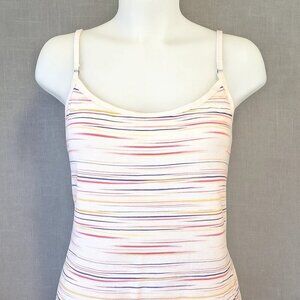 SO Y2K Stiped Tank  Top Medium White Purple Pink Hipster Rainbow + Shelf Bra